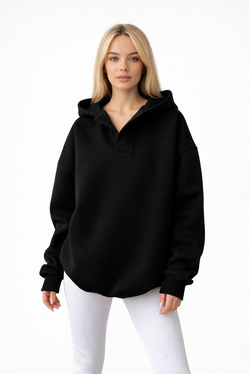 Oversized Fleece Hoodie Dames Zwart