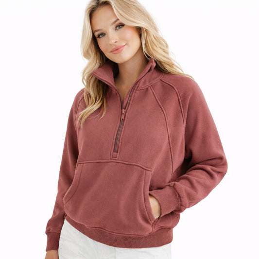 Dames Half-Zip Sweater Dusty Rose