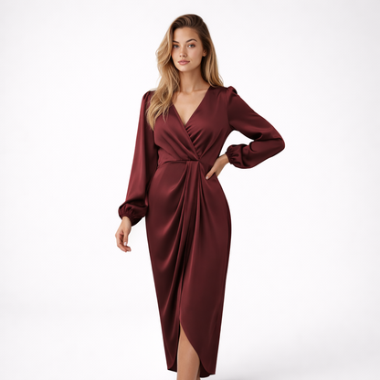 Wikkel Midi Jurk voor Dames bordeauxrood