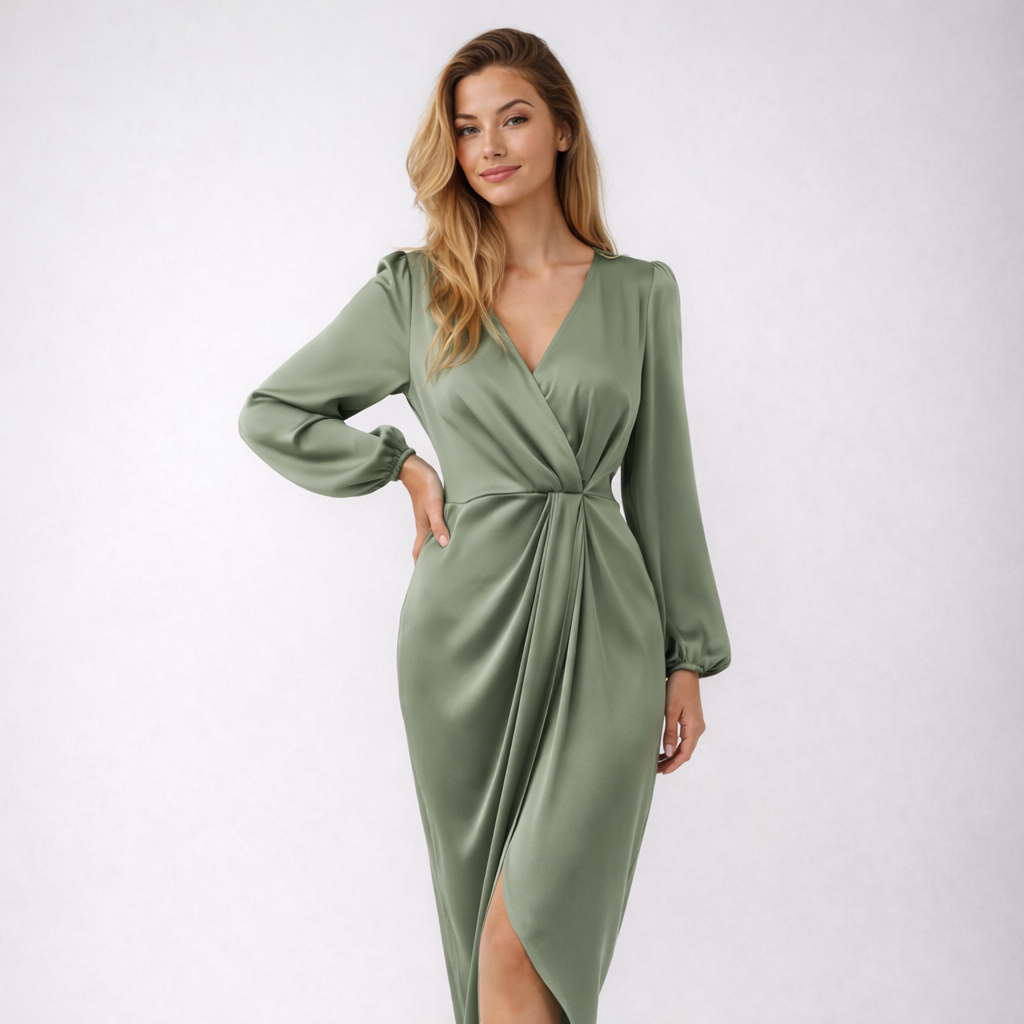 Wikkel Midi Jurk Sage Green