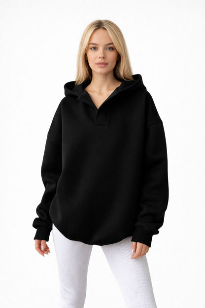 Oversized Fleece Hoodie Dames Zwart