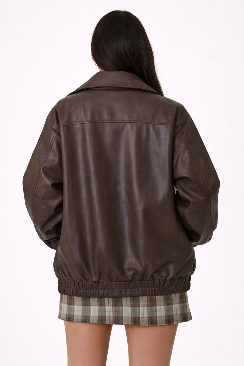 Oversized Leren Jasje Bruin