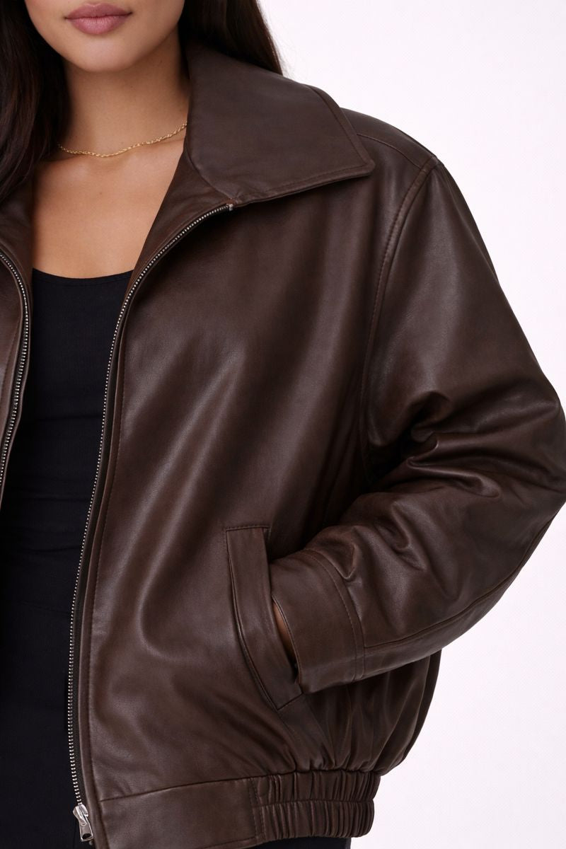 Oversized Leren Jasje Bruin