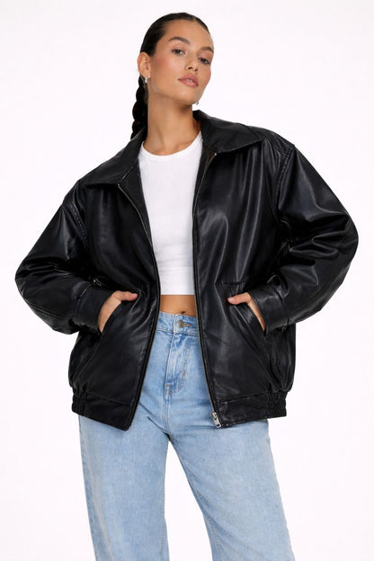Oversized Leren Jasje Zwart