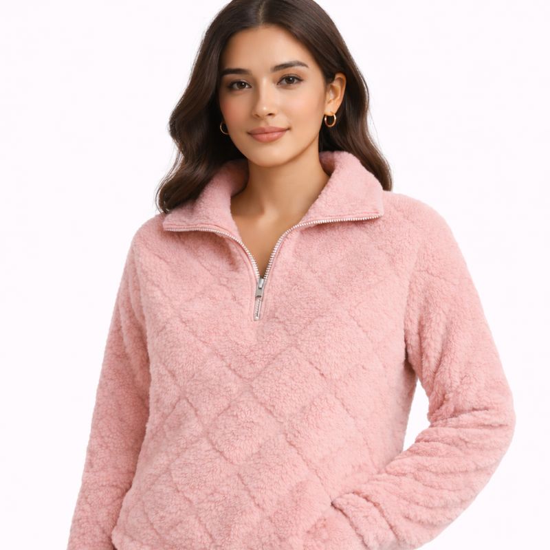 Teddy Half-Zip Sweater Roze